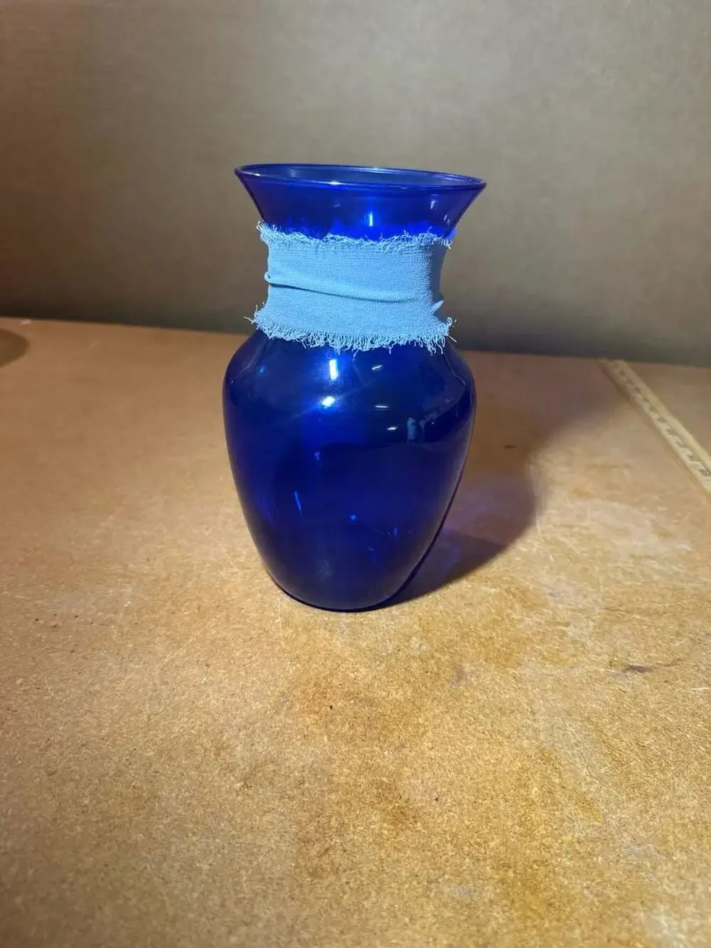 Cobalt Blue Glass Vase with Ribbon